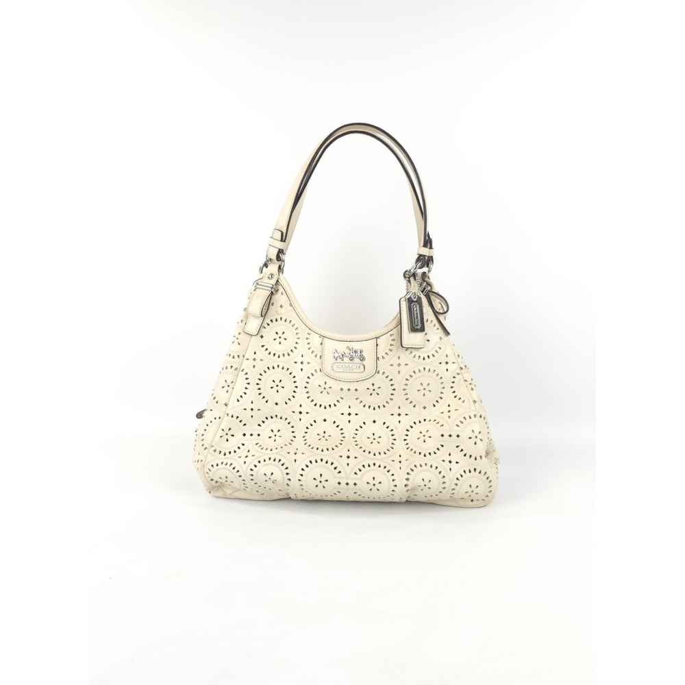 COACH Madison Maggie Perforated Leather Shoulder Bag Beige F19625 Tote PLS Read
